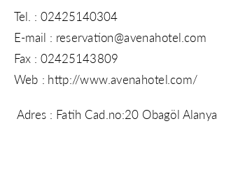 Avena Resort & Spa iletiim bilgileri